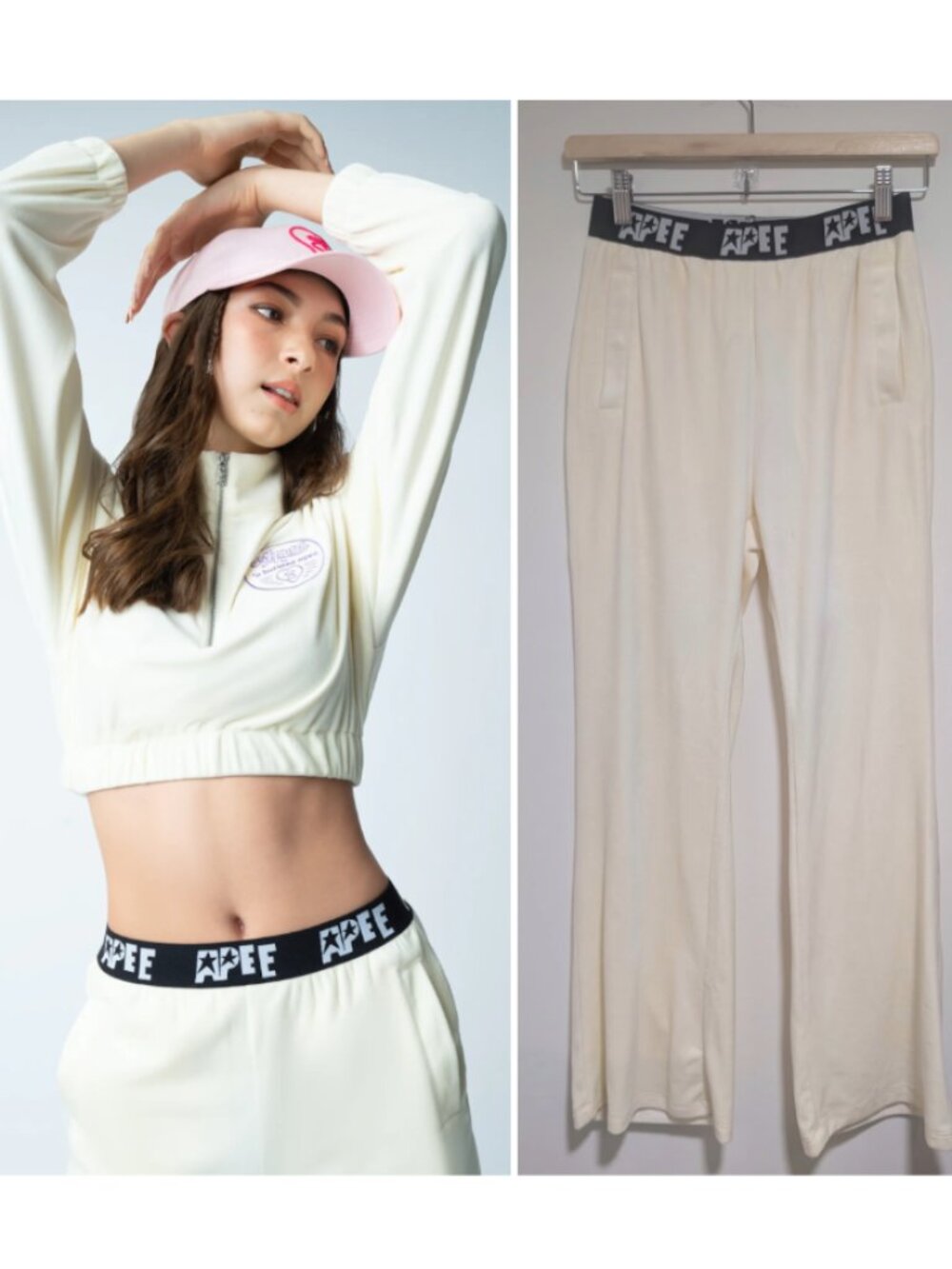 A Bathing Ape | Apee Logo Waistband Velour Joggers In Ivory
